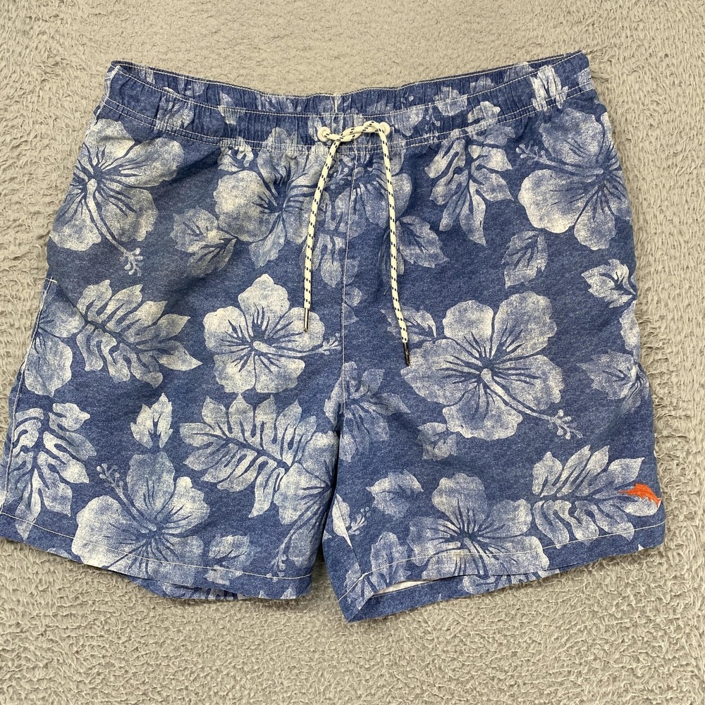 Tommy Bahama Swim Trunks Mens XL Blue Hawaiian Floral Tropical Beach Shorts